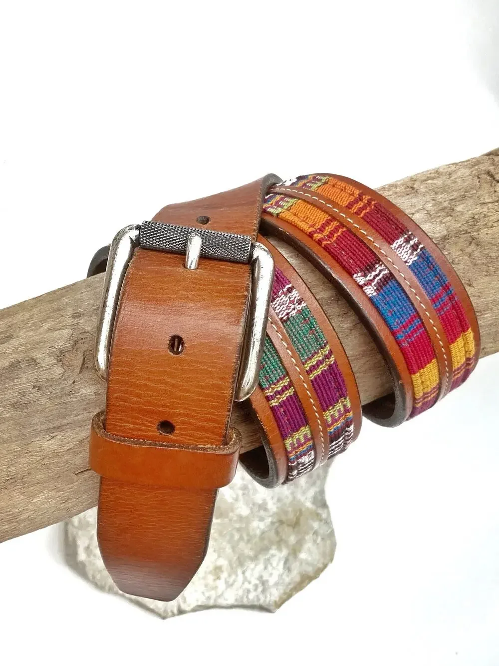 Johnston & Murphy Apache Calf Leather Woven Embroidered Belt Handmade USA Brass
